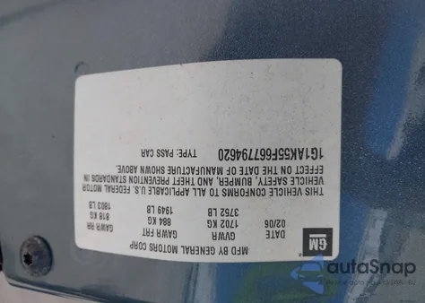 2006 Chevrolet Cobalt Ls from USA, damaged, VIN 1G1AK55F667794620